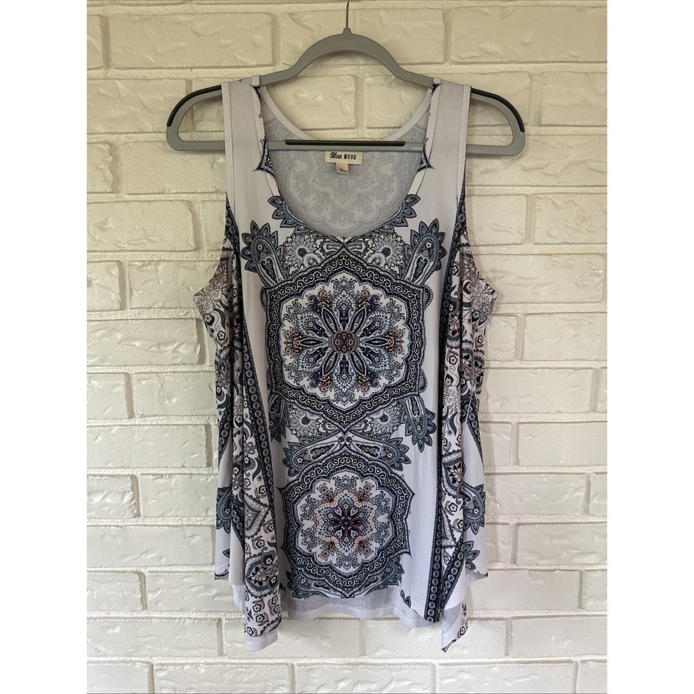 Blue Mood Women's Large Blue Bohemian Handkerchief Hem Tank Coachella Vibe